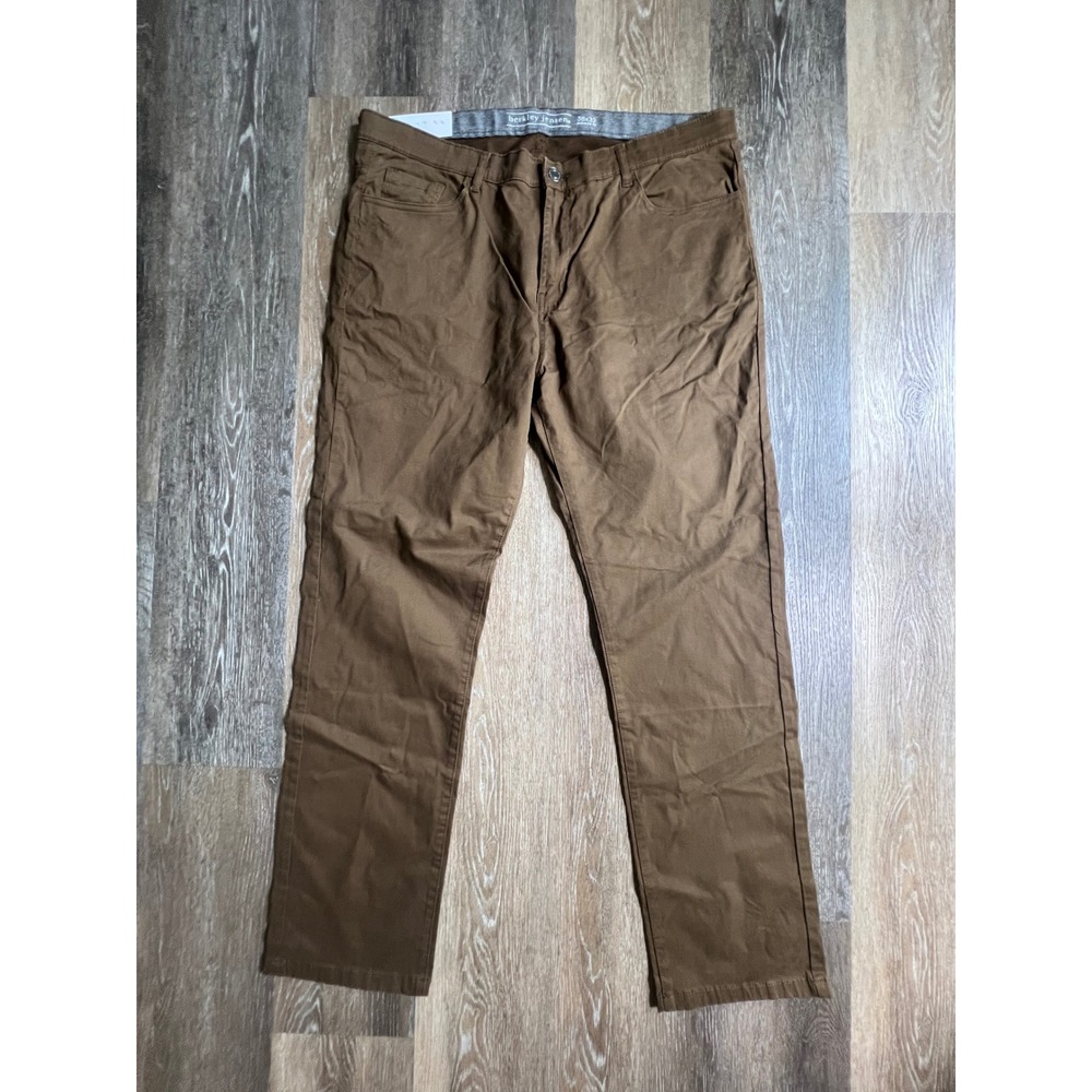 Berkley Jensen Regular Fit Pants Mens 38x32 Brown 5-Pocket Stretch Twill Chino